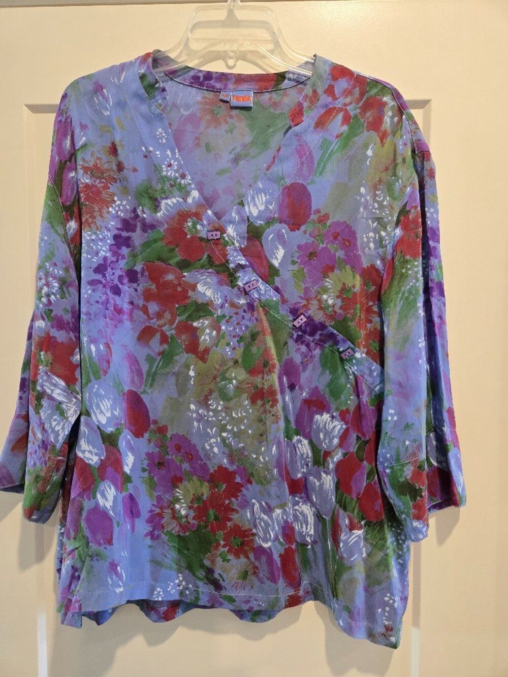 NWOT TIANELLO PRE-SHRUNK RAYON DIVA BLOUSE 3/4 SLEEVE MANDARIN COLLAR SIZE XL